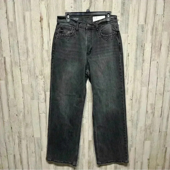 Arizona Jean Co Skater Jeans Highest Rise Slouchy Hip Thigh Wide Leg Studded 13 - Picture 1 of 8